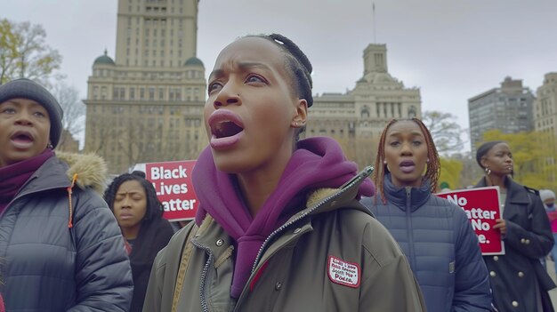 Photo a group of protesters are holding signs that say black lives matter