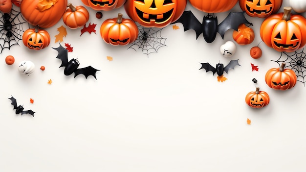 a group of pumpkins and bats