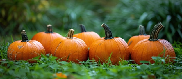 Group of Pumpkins in Grass