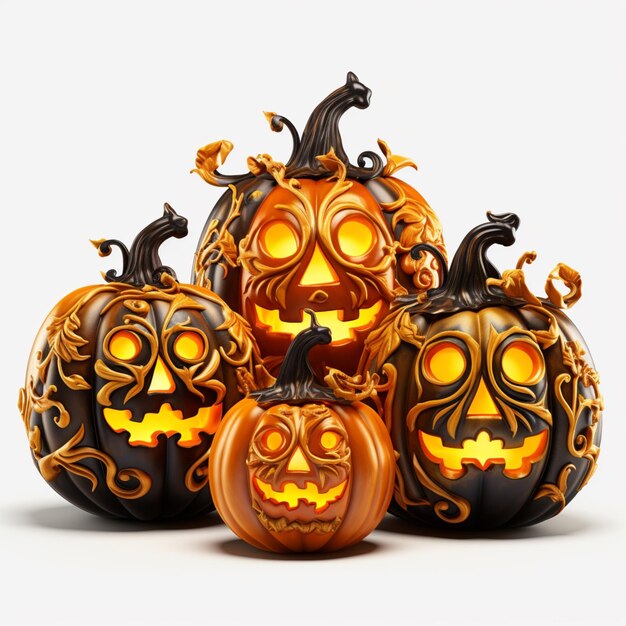 a group pumpkins halloween 3d on white background