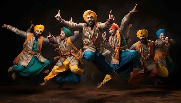 Foto un gruppo di ragazzi punjabi con abiti tradizionali che fanno bhangra