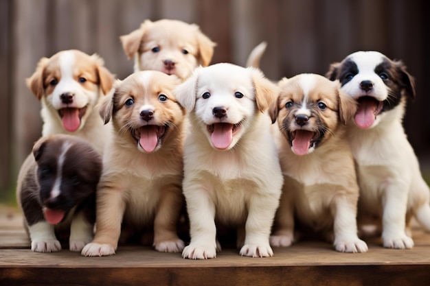 Group of puppies portrait outdoor Generative AI