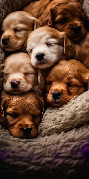 a group of puppies sleeping in a pile