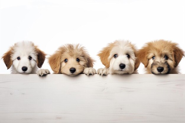 Photo a group of puppies with their paws on a table