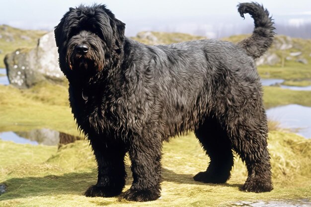 Photo group purebred beautiful dog breed bouvier de flandres background nature