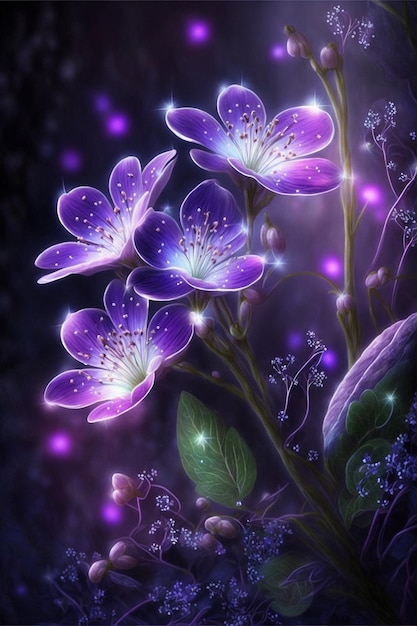 Group of purple flowers sitting next to each other generative ai