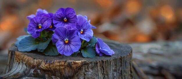 Foto gruppo di fiori viola sul tronco di un albero