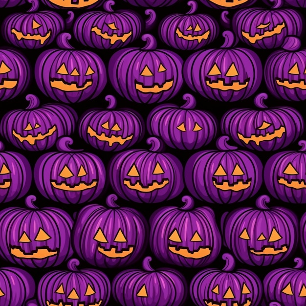 a group of purple pumpkins with faces on them generative ai