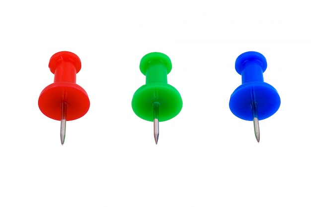 Photo group of push pins in rgb (red, green, blue) colors