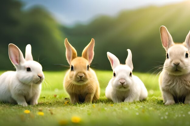 A group of rabbits in a field