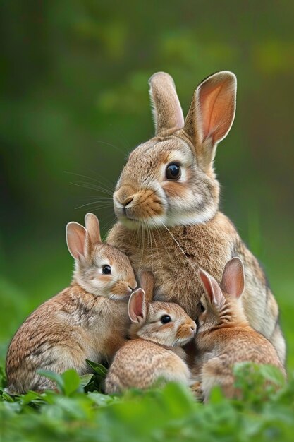 Photo group of rabbits sitting together