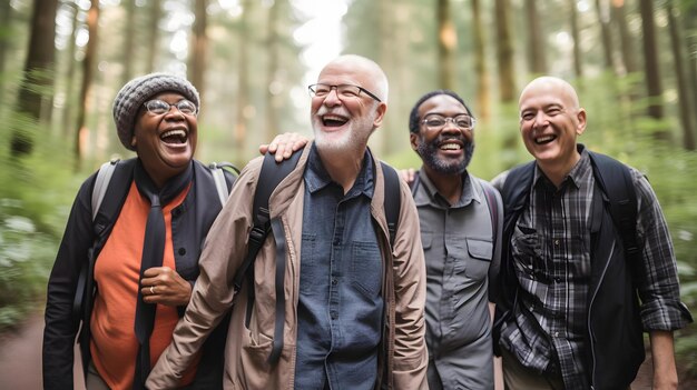 Photo a group of racially diverse seniors in their 70s hiking