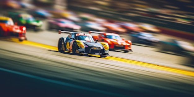 Photo a group of racing cars driving down a race track