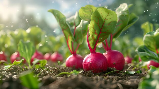 Photo a group of radishes are growing in a field