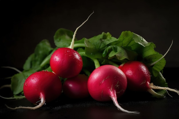 A group of radishes sitting on top of a table generative AI