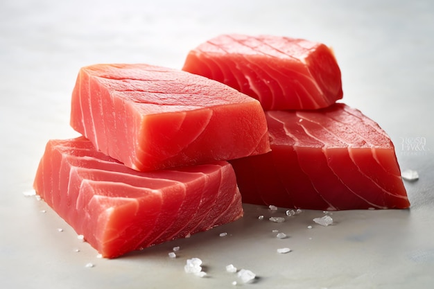 Photo a group of raw fish on a table