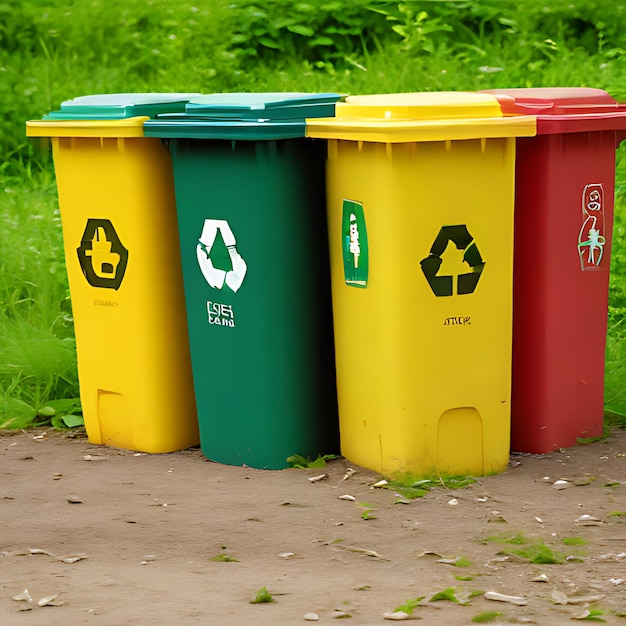 a group of recycling bins that say recyclables