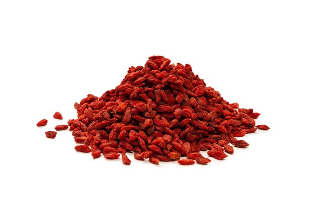 Group of red berries goji isolated on a white background.