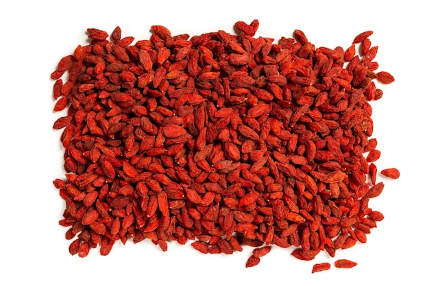 Group of red berries goji isolated on a white background.