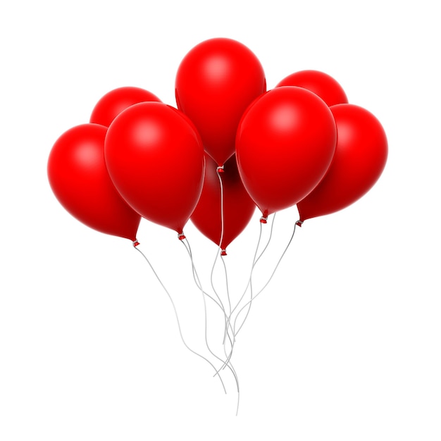 Photo group of red blank balloons isolated on white background