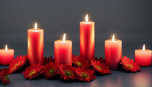 A group of red candles with red candles in the middle.