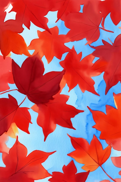 A Group Of Red Leaves Floating In The Air