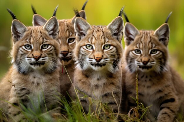 Group of Red lynxes close up in the wild