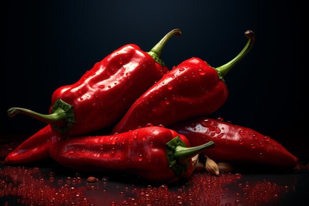 a group of red peppers sitting on top of a table