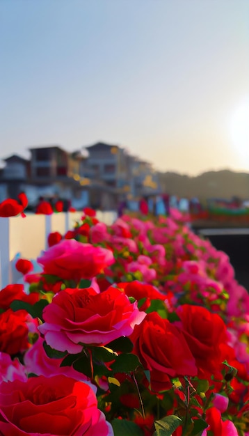 Group of red and pink roses sitting next to each other generative ai