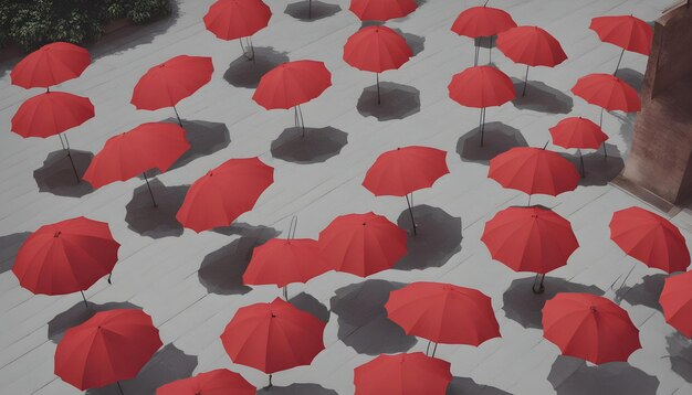 Photo a group of red umbrellas with the word  open  on the bottom