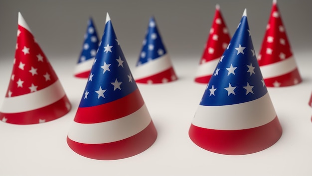 A group of red white and blue party hats