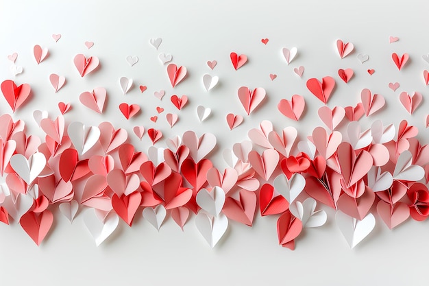 Photo a group of red and white paper hearts on a white background