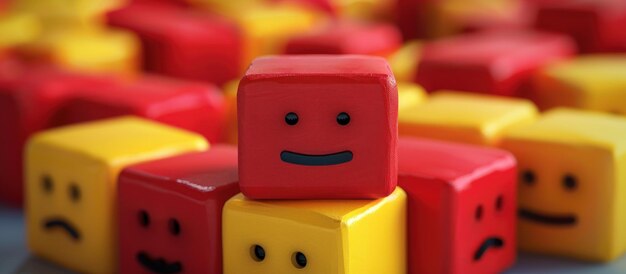 Group of Red and Yellow Blocks With Faces