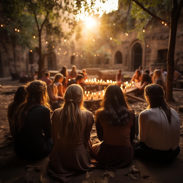 Group of relaxed and happy people together in the late afternoon Generative AI