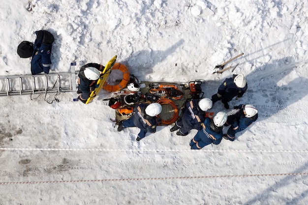 Group of rescuers on a mission, on a call