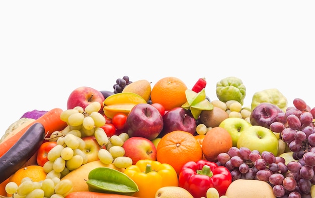 Group of ripe fruits isolated on white background