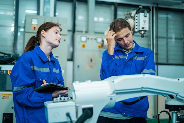A group of Robotics engineers working with Programming and Manipulating Robot Hand