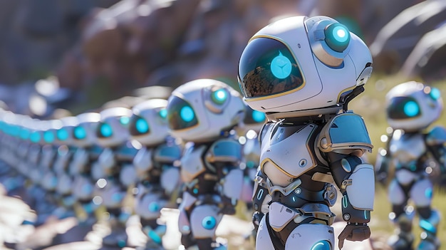 A group of robots standing in line