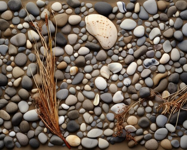 砂上の岩や貝の群れ