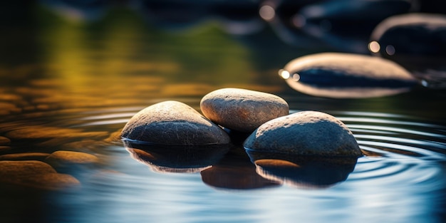 Photo a group of rocks in water