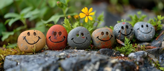 Group of Rocks With Smiley Faces Painted on Them