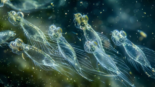 Photo a group of rotifers swimming together forming an eerie yet intricate pattern as they move their