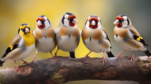 Foto gruppo di uccelli reali del fringillide primo piano