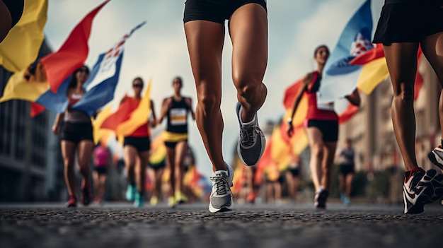 A group of runners participating in a marathon race