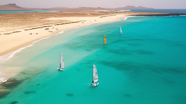 A group of sailboats on a beach