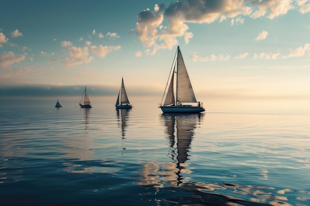 A group of sailboats drifting on a calm sea AI generated