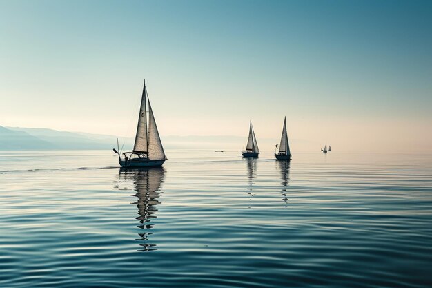 A group of sailboats drifting on a calm sea AI generated