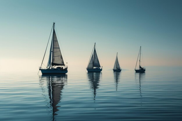 A group of sailboats drifting on a calm sea AI generated