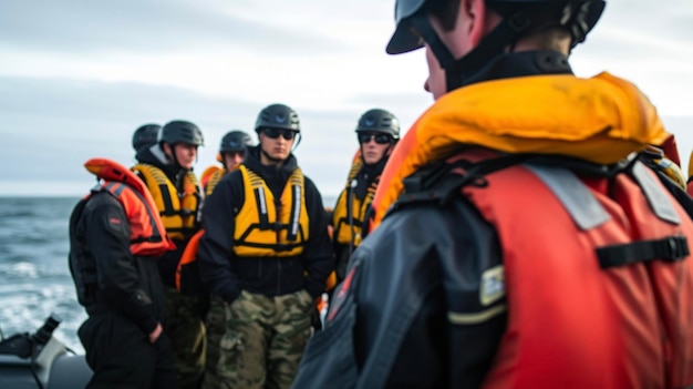 A group of sailors receive training on how to effectively use new safety equipment constantly