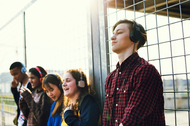 Group of school friends outdoors lifestyle 